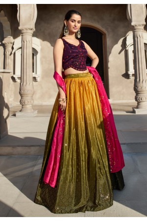 Chinon silk circular lehenga choli in Mehndi colour 2304