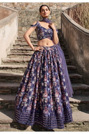 Chinon silk floral lehenga choli in Light purple colour 2306