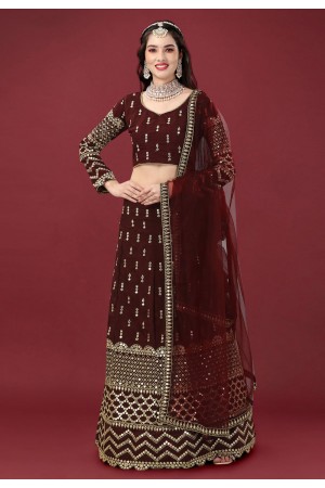 Cotton silk a line lehenga choli in Maroon colour 16003