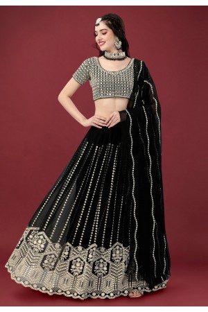 Faux georgette a line lehenga choli in Black colour 17005