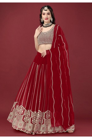 Faux georgette a line lehenga choli in Maroon colour 17003