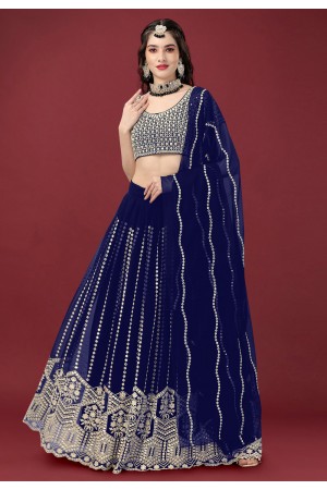 Faux georgette a line lehenga choli in Navy blue colour 17004