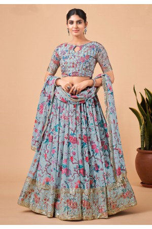 Faux georgette circular lehenga choli in Grey colour 6001