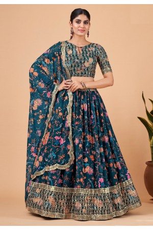 Faux georgette circular lehenga choli in Navy blue colour 6003