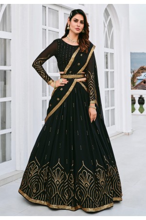 Georgette a line lehenga choli in Black colour 164