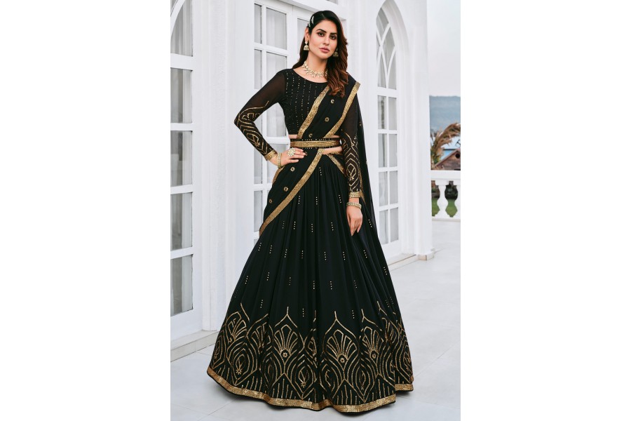 Plus Size Black Georgette Lehenga Choli