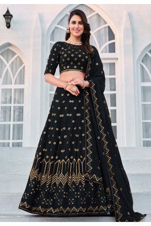 Georgette a line lehenga choli in Black colour 167