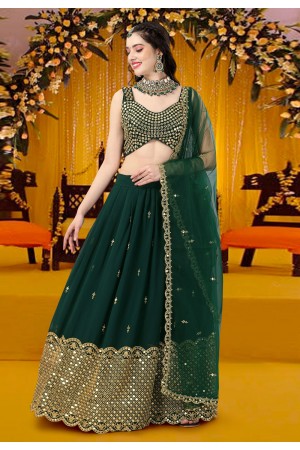 Georgette a line lehenga choli in Green colour 15001