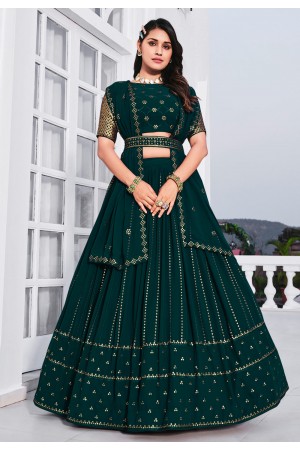 Georgette a line lehenga choli in Green colour 163