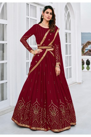 Georgette a line lehenga choli in Maroon colour 168