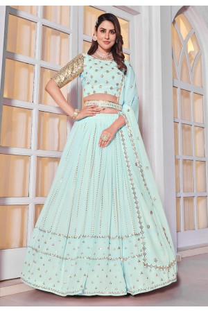 Georgette a line lehenga choli in Sky blue colour 169