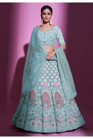 Georgette a line lehenga choli in Sky blue colour 34020