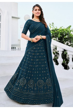 Georgette a line lehenga choli in Teal colour 161