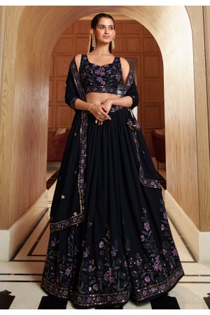 Georgette circular lehenga choli in Navy blue colour 2302