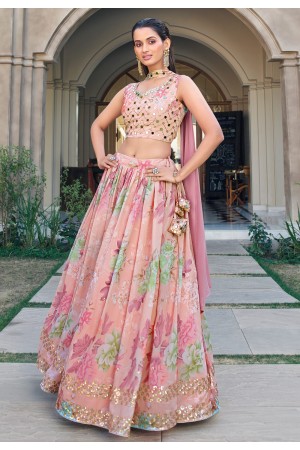 Georgette floral lehenga choli in Peach colour 2301