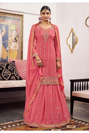 Georgette indo western lehenga choli in Pink colour 891