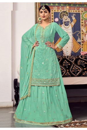 Georgette indo western lehenga choli in Sea green colour 895