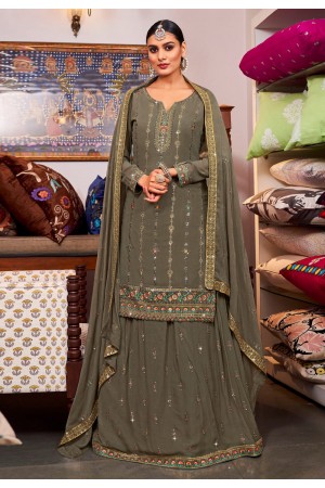 Georgette long choli lehenga in Grey colour 894