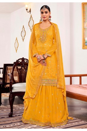 Georgette long choli lehenga in Yellow colour 892