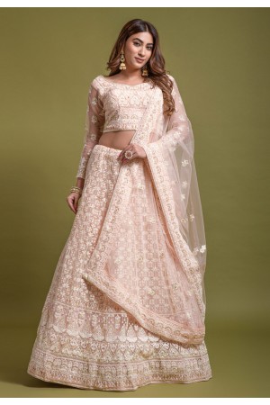 Net a line lehenga choli in Light pink colour 1073