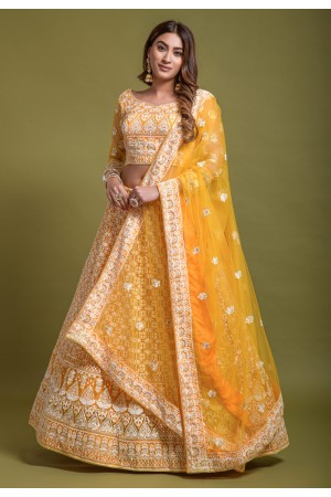 Net a line lehenga choli in Orange colour 1071