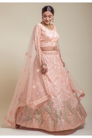 Net a line lehenga choli in Peach colour 1075