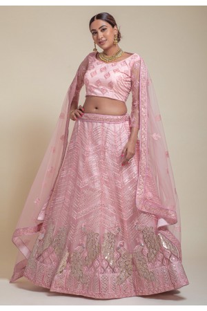 Net a line lehenga choli in Pink colour 1076