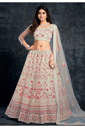 Net circular lehenga choli in Off white colour 3809