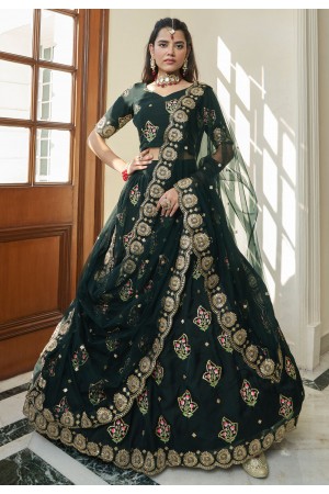 Organza circular lehenga choli in Green colour 2401