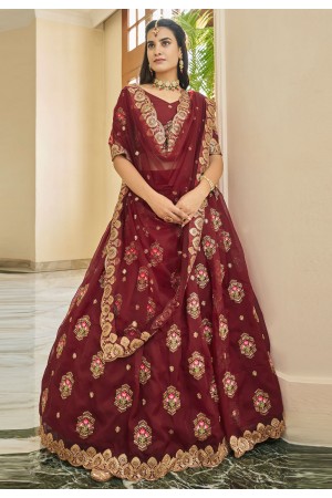 Organza circular lehenga choli in Maroon colour 2405