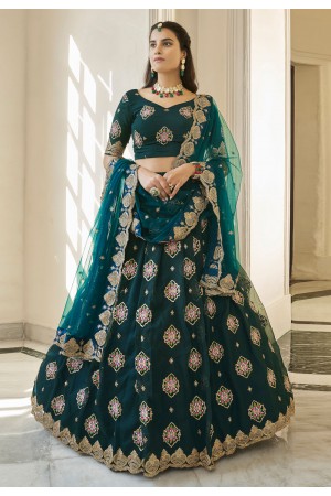 Organza circular lehenga choli in Teal colour 2402