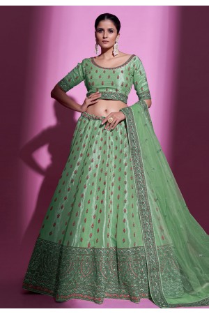 Silk a line lehenga choli in Light green colour 34029