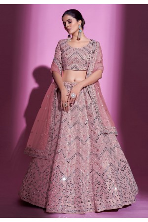 Silk a line lehenga choli in Light pink colour 34017