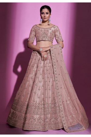 Silk a line lehenga choli in Peach colour 34015