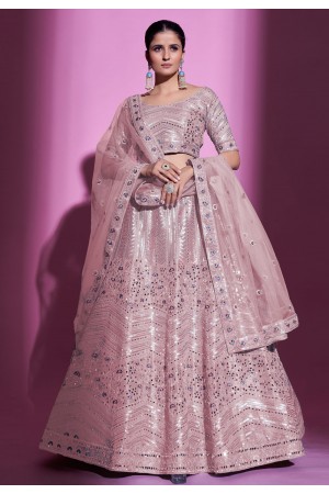 Silk a line lehenga choli in Peach colour 34026