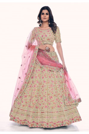 Silk circular lehenga choli in Beige colour 36029