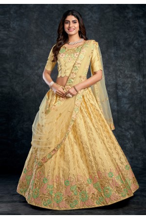 Silk circular lehenga choli in Light yellow colour 3804