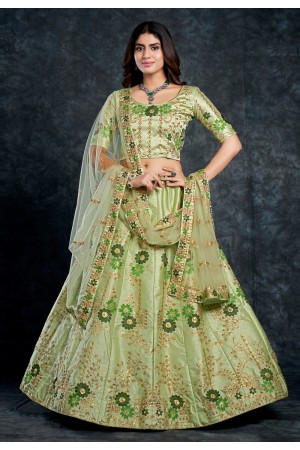 Silk circular lehenga choli in Pista green colour 3806