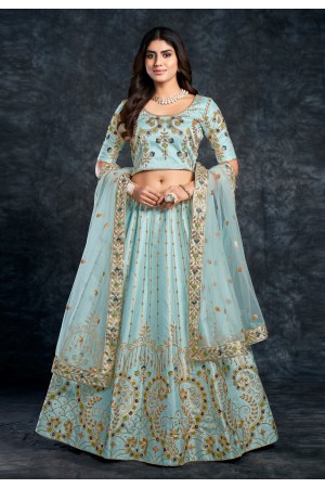 Silk circular lehenga choli in Sky blue colour 3808