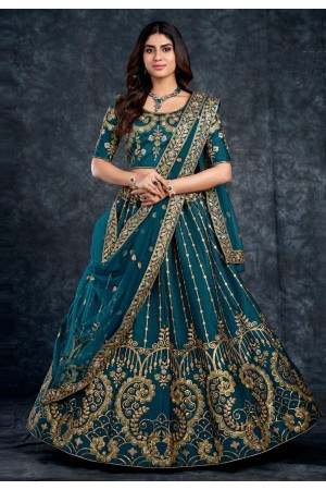 Silk circular lehenga choli in Teal colour 3807