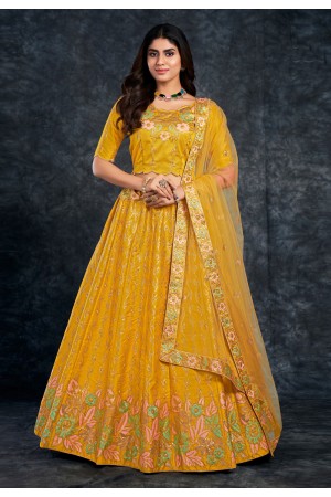 Silk circular lehenga choli in Yellow colour 3803