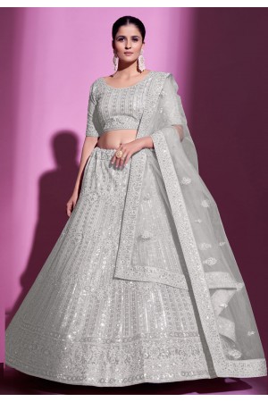 Soft net a line lehenga choli in Grey colour 34025