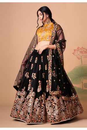 Soft net circular lehenga choli in Black colour 7317