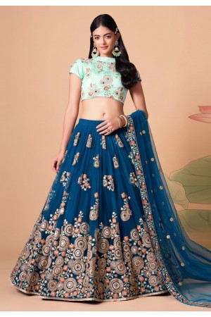 Soft net circular lehenga choli in Blue colour 7319