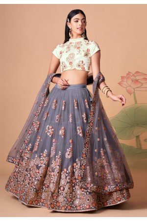 Soft net circular lehenga choli in Grey colour 7321