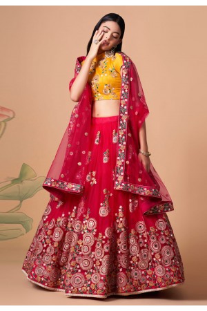 Soft net circular lehenga choli in Magenta colour 7323