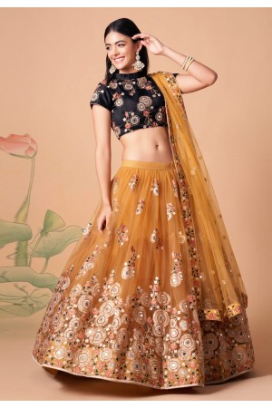 Soft net circular lehenga choli in Mustard colour 7318