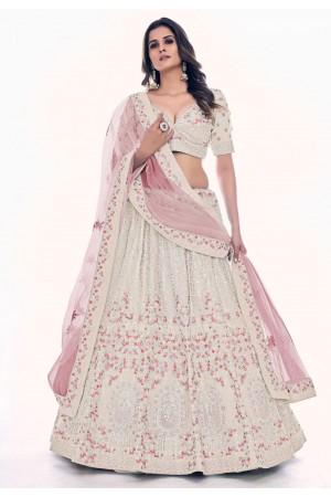 Soft net circular lehenga choli in Off white colour 36021