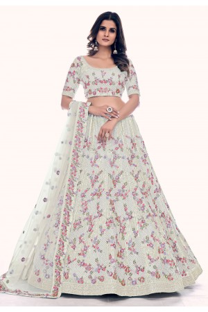 Soft net circular lehenga choli in Off white colour 36024