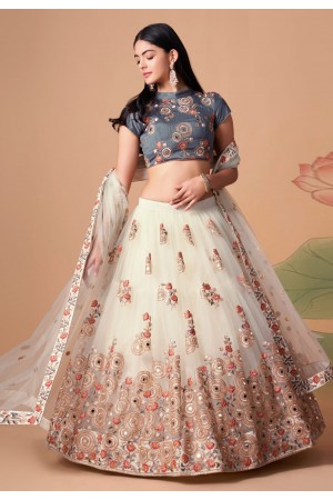 Soft net circular lehenga choli in Off white colour 7322